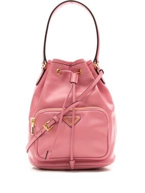 Prada Pink Leather Drawstring Bucket Shoulder Bag